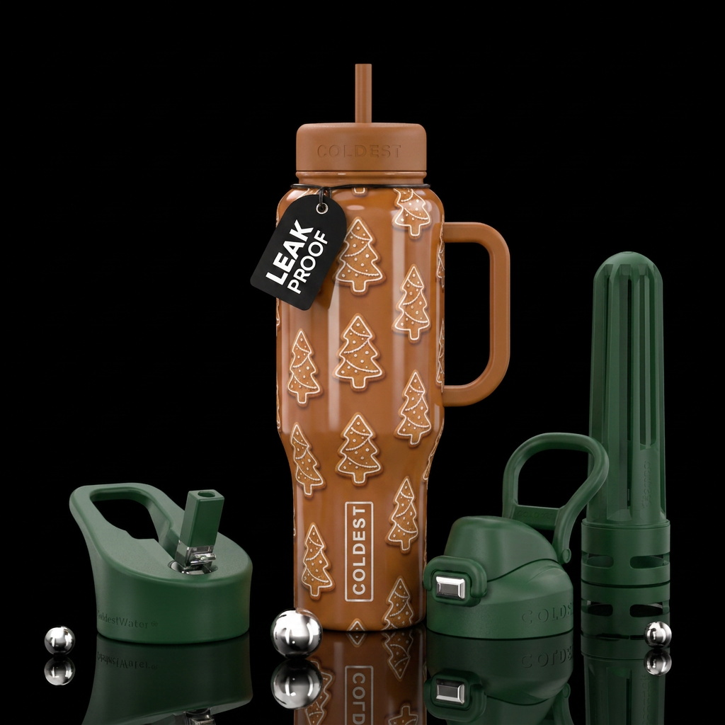 Gingerbread Christmas trees water bottle design