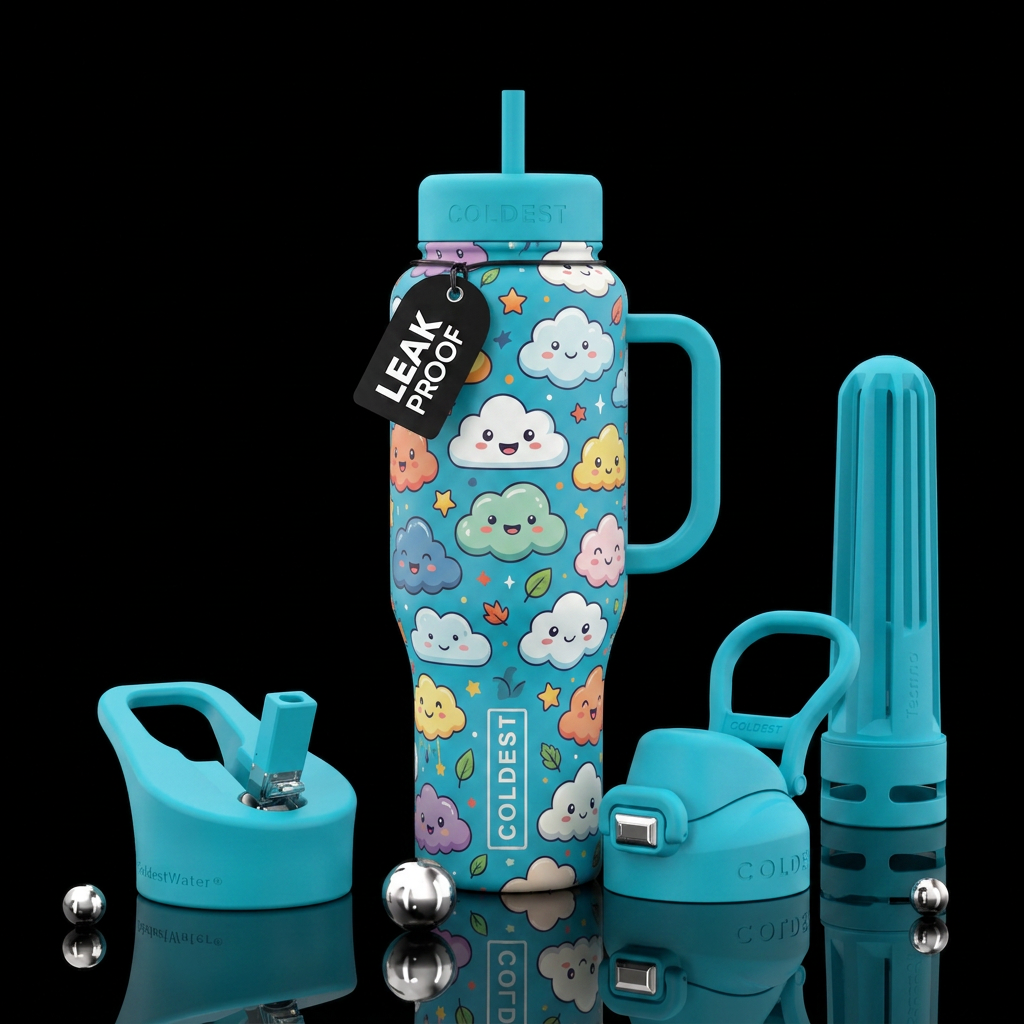 cartoon cloud friends water bottle design