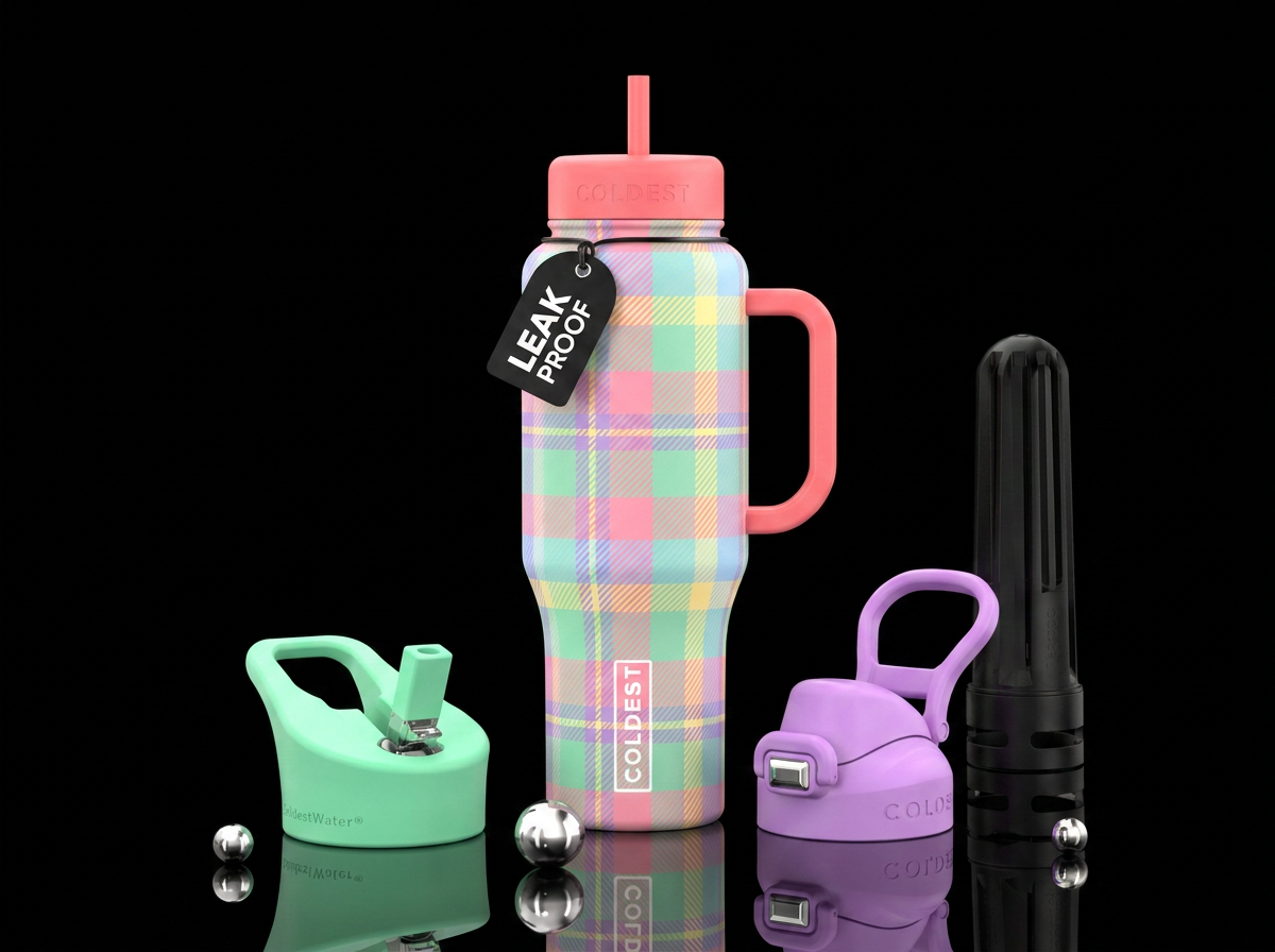 Pastel plaid water bottle design