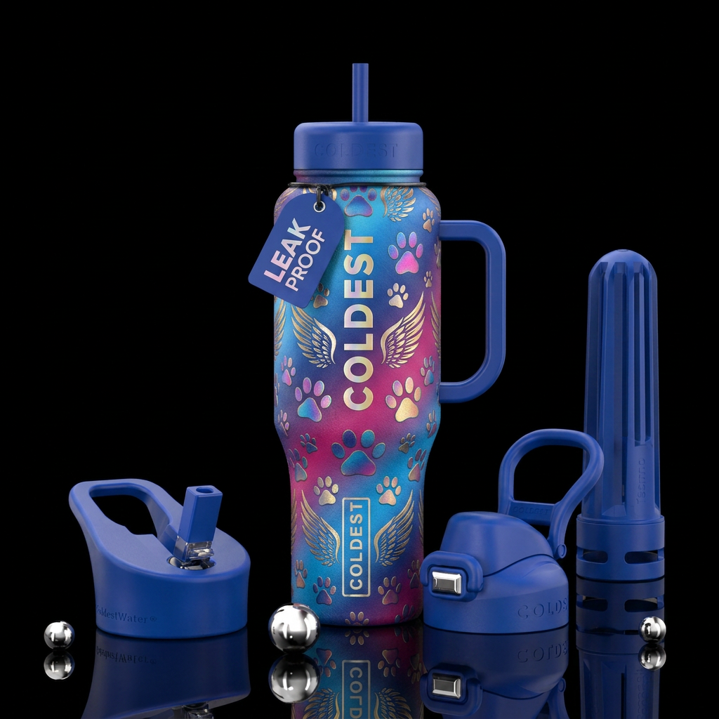 Dog paws and angel wings water bottle design