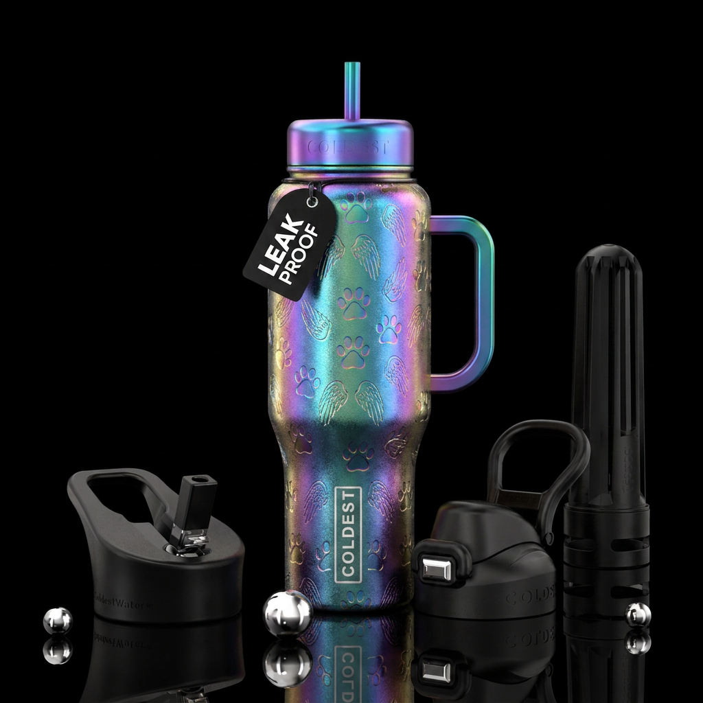 Dog paws and angel wings water bottle design
