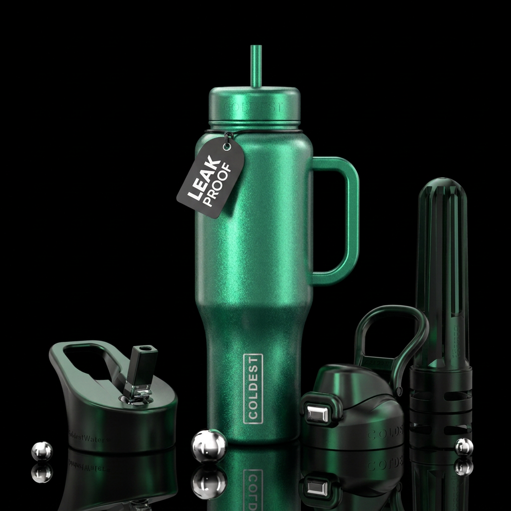 Shimmery emerald water bottle design