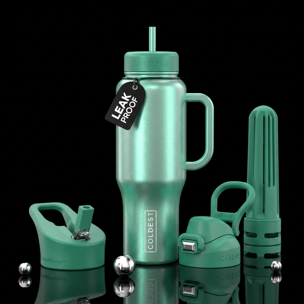Shimmery emerald water bottle design