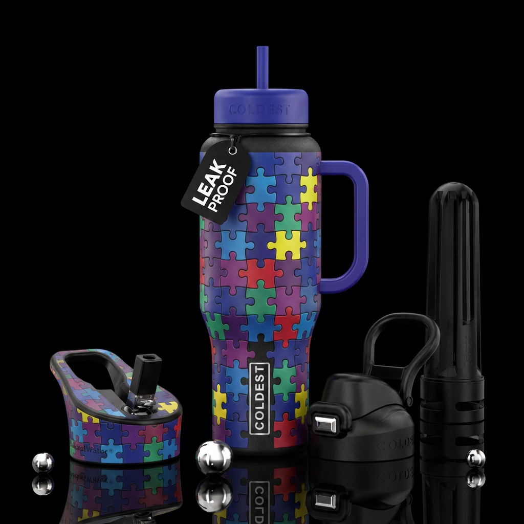 puzzle pieces water bottle design