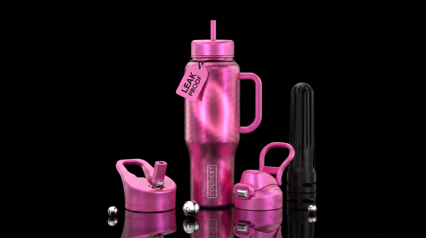 pink cateye water bottle design