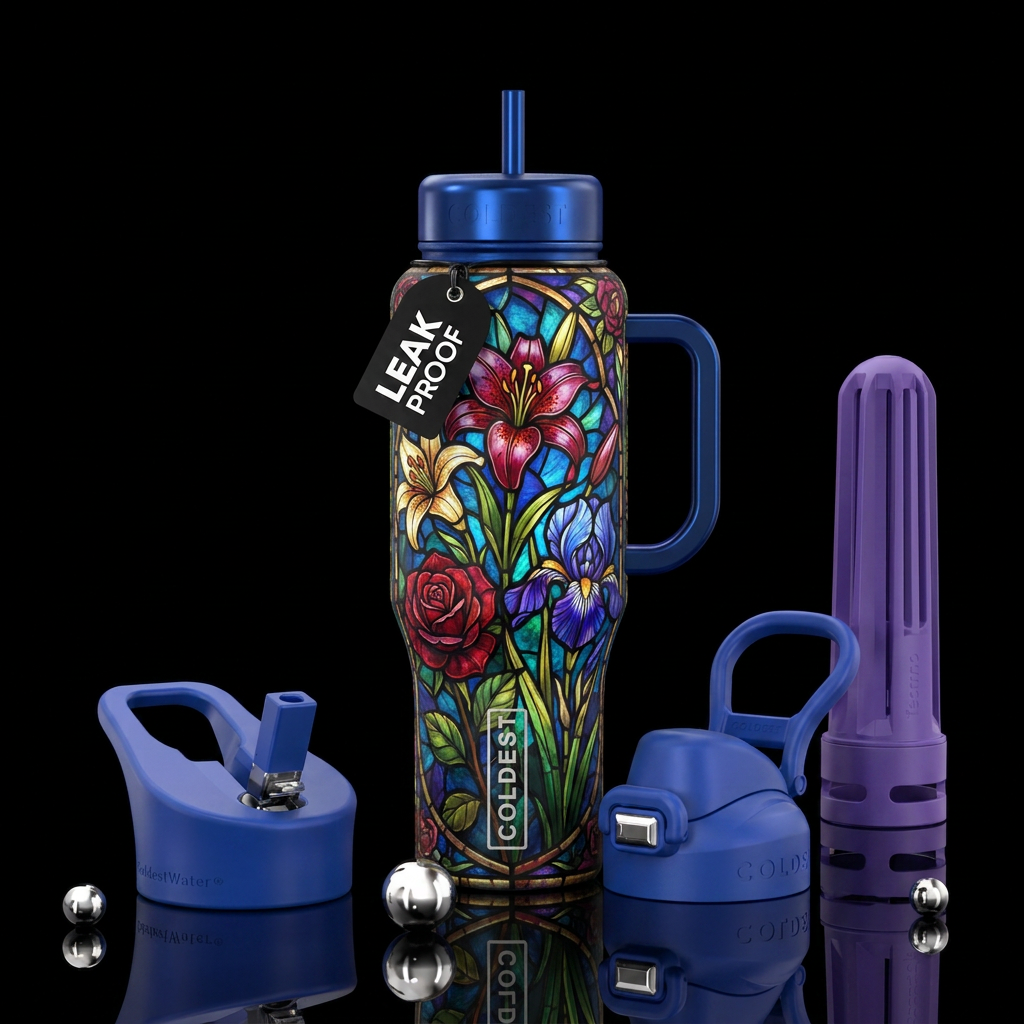 floral stained glass water bottle design