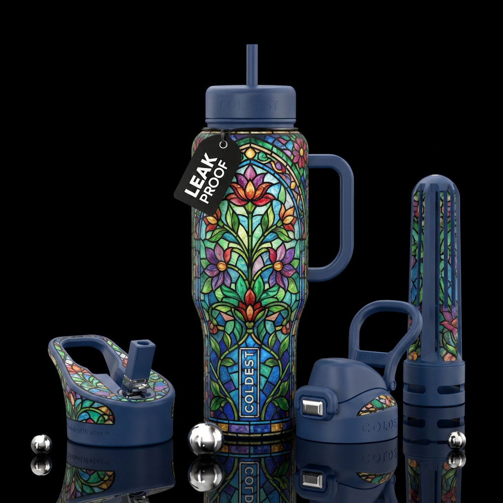 floral stained glass water bottle design