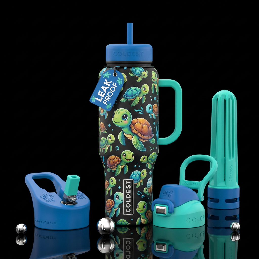 cute cartoon turtles water bottle design