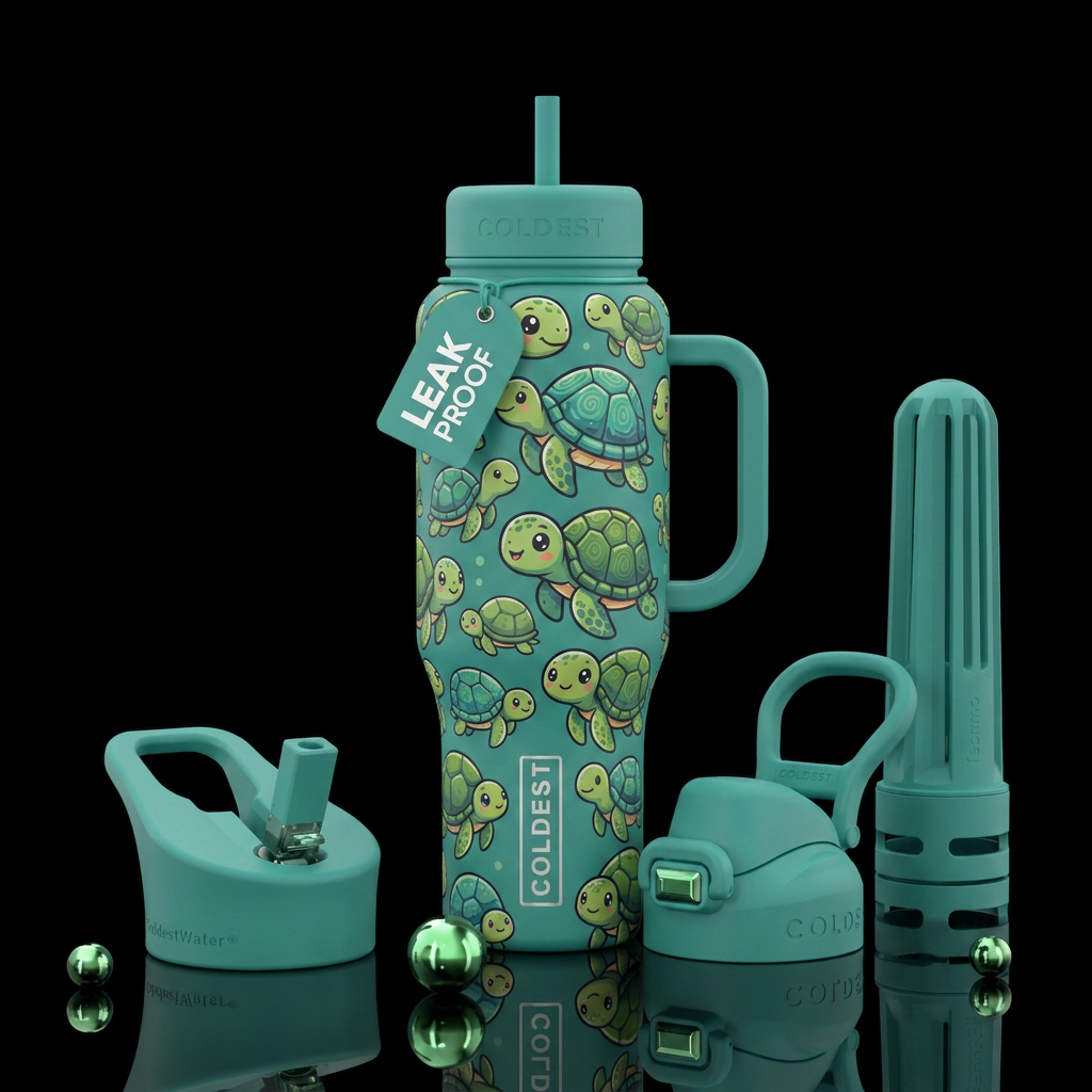 cute cartoon turtles water bottle design