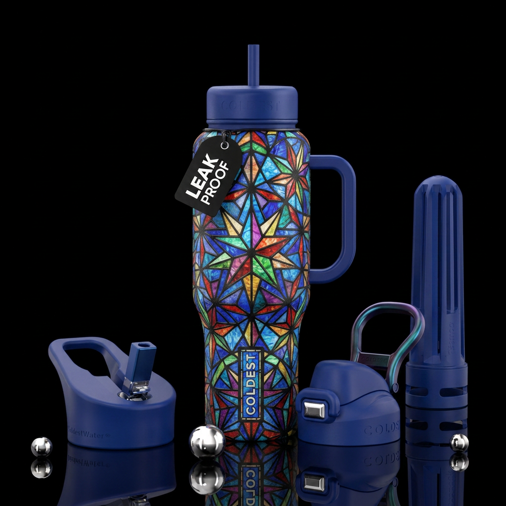stained glass stars water bottle design