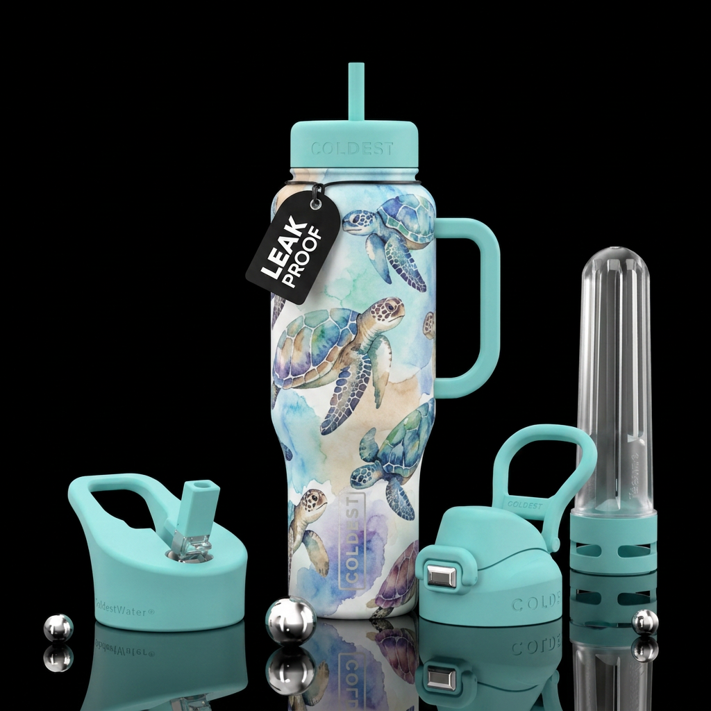 watercolor turtles water bottle design
