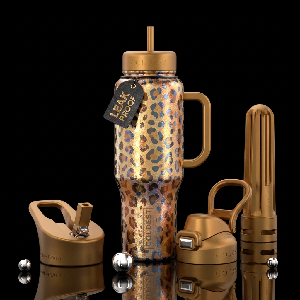 shimmery cheetah print water bottle design