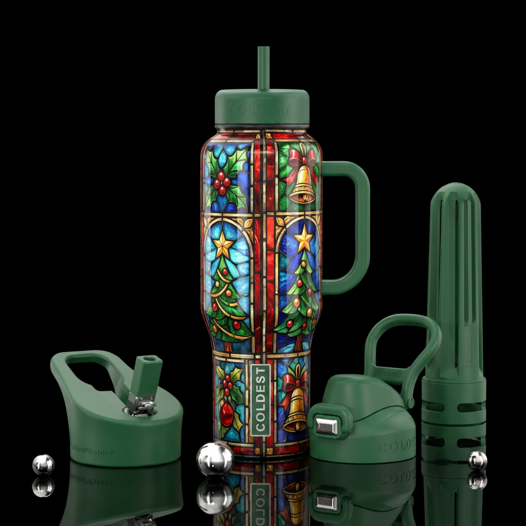 stained glass Christmas water bottle design