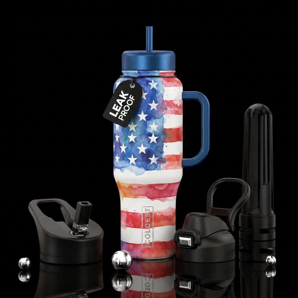 watercolor stars and stripes water bottle design