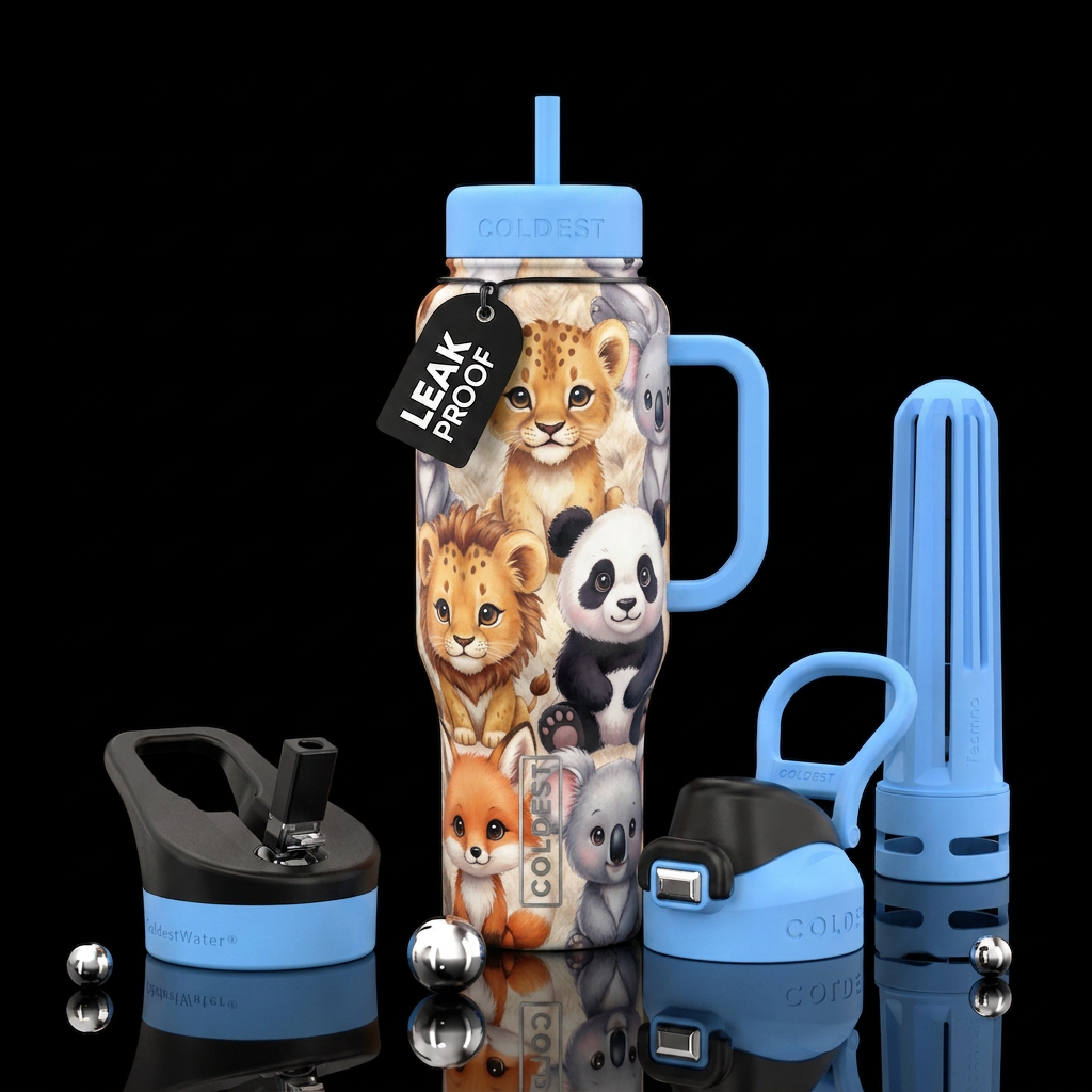 cute cartoon baby animals water bottle design