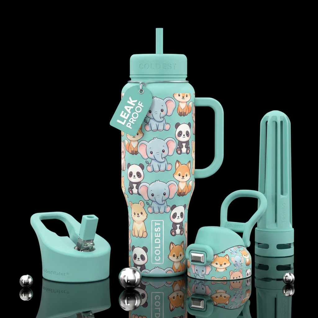 cute cartoon baby animals water bottle design