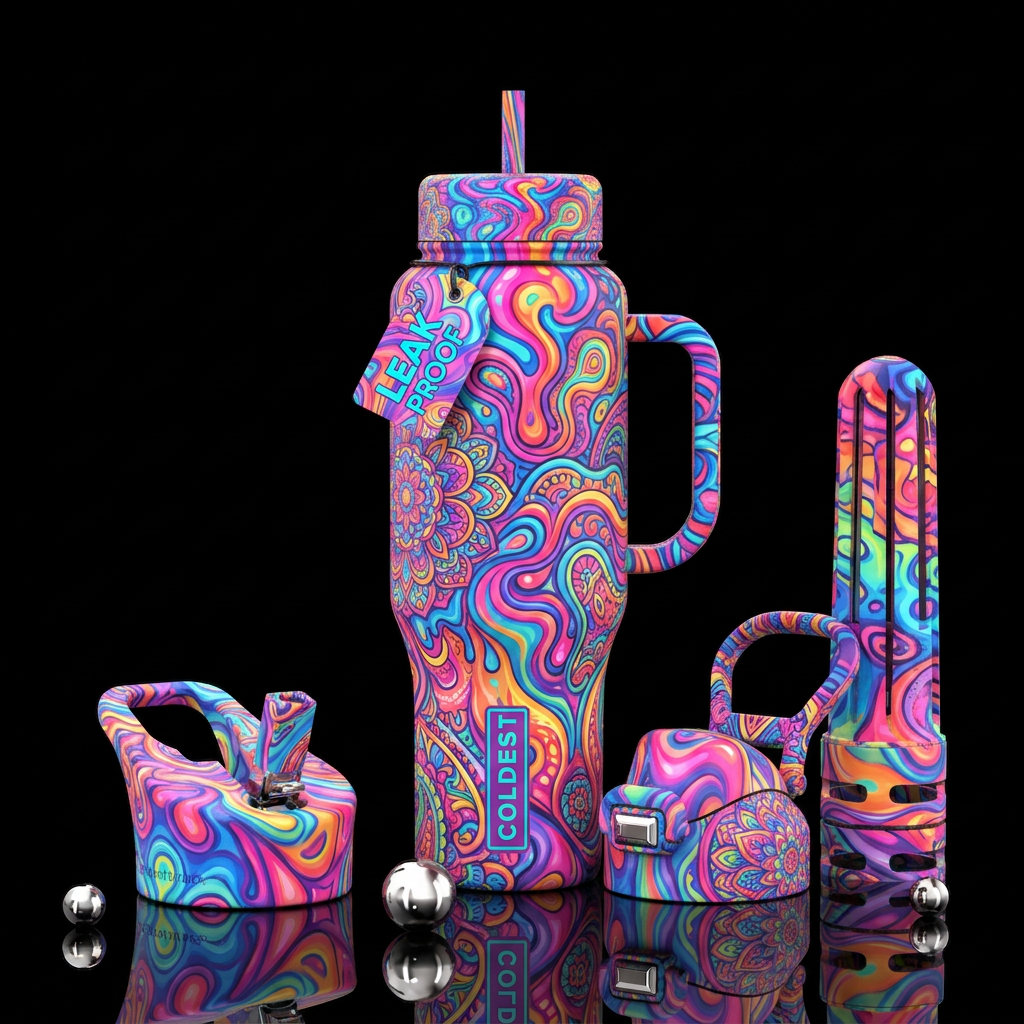 Psychedelic water bottle design