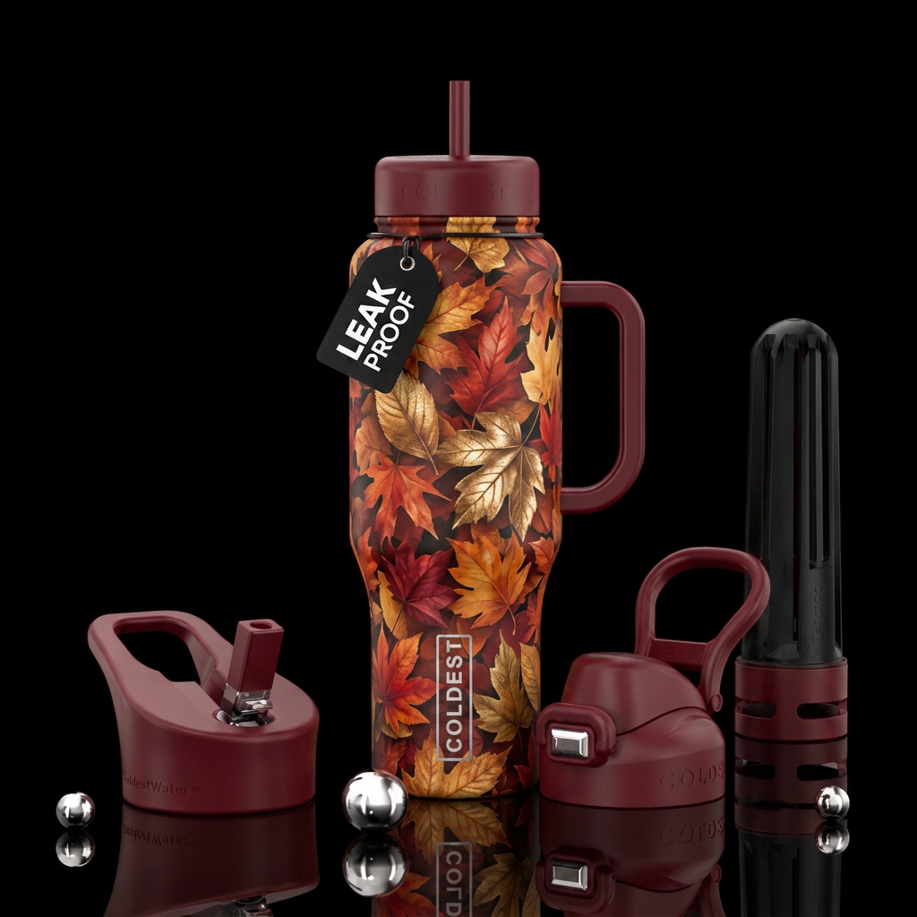 autumn leaves water bottle design