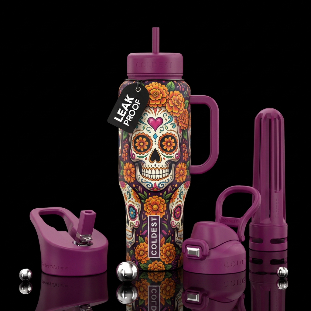 dia de los muertos water bottle design