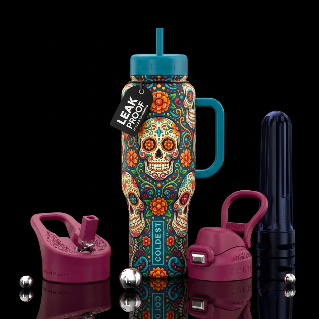 dia de los muertos water bottle design