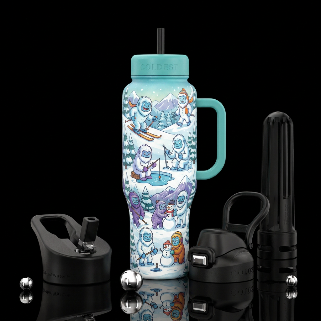 cartoon yetis water bottle design