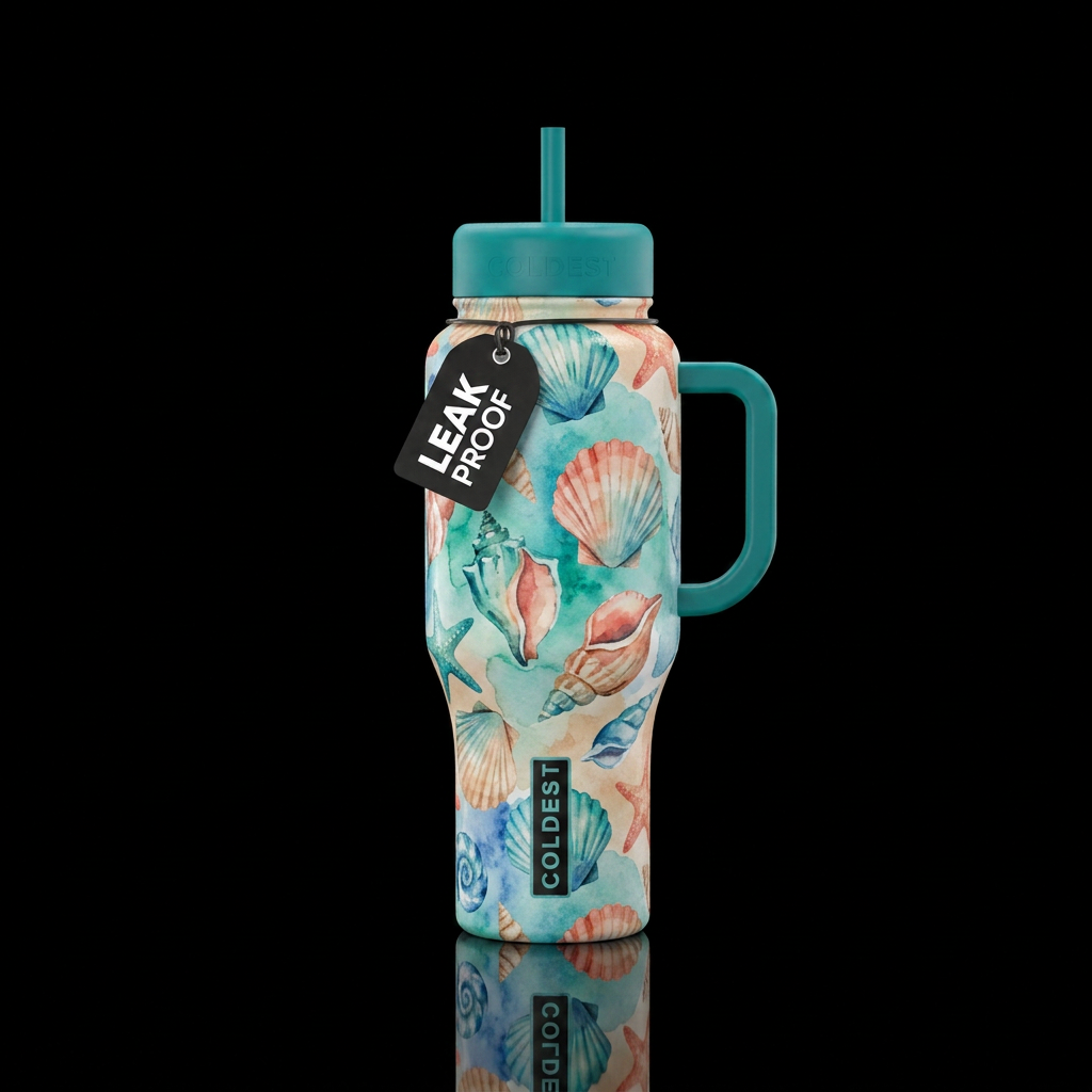 watercolor seashells water bottle design