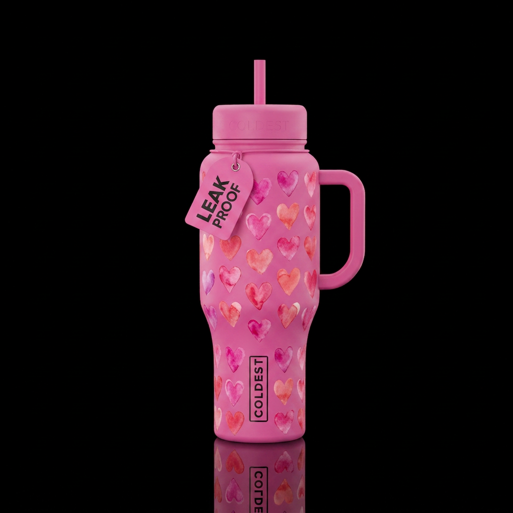 watercolor hearts water bottle design