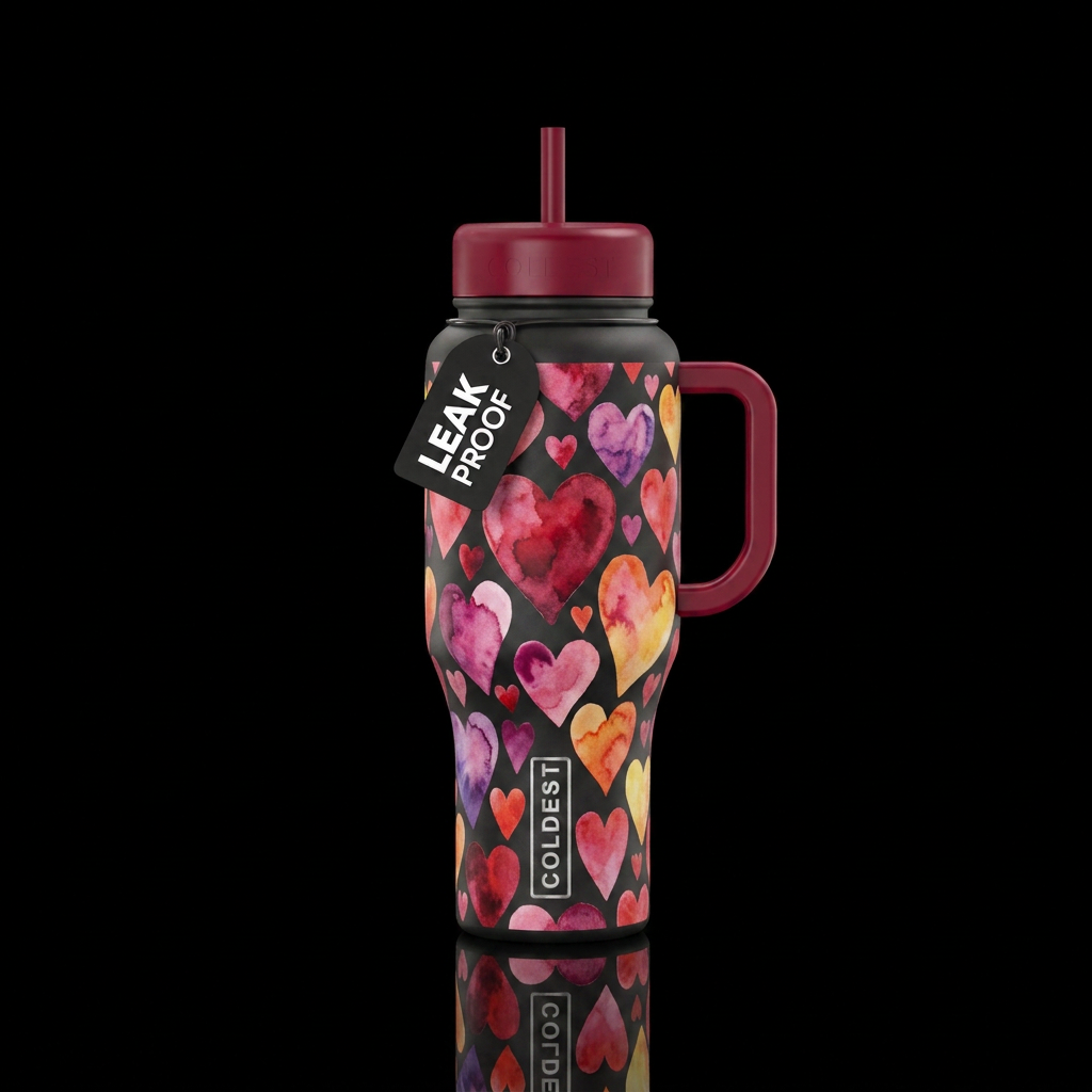 watercolor hearts water bottle design