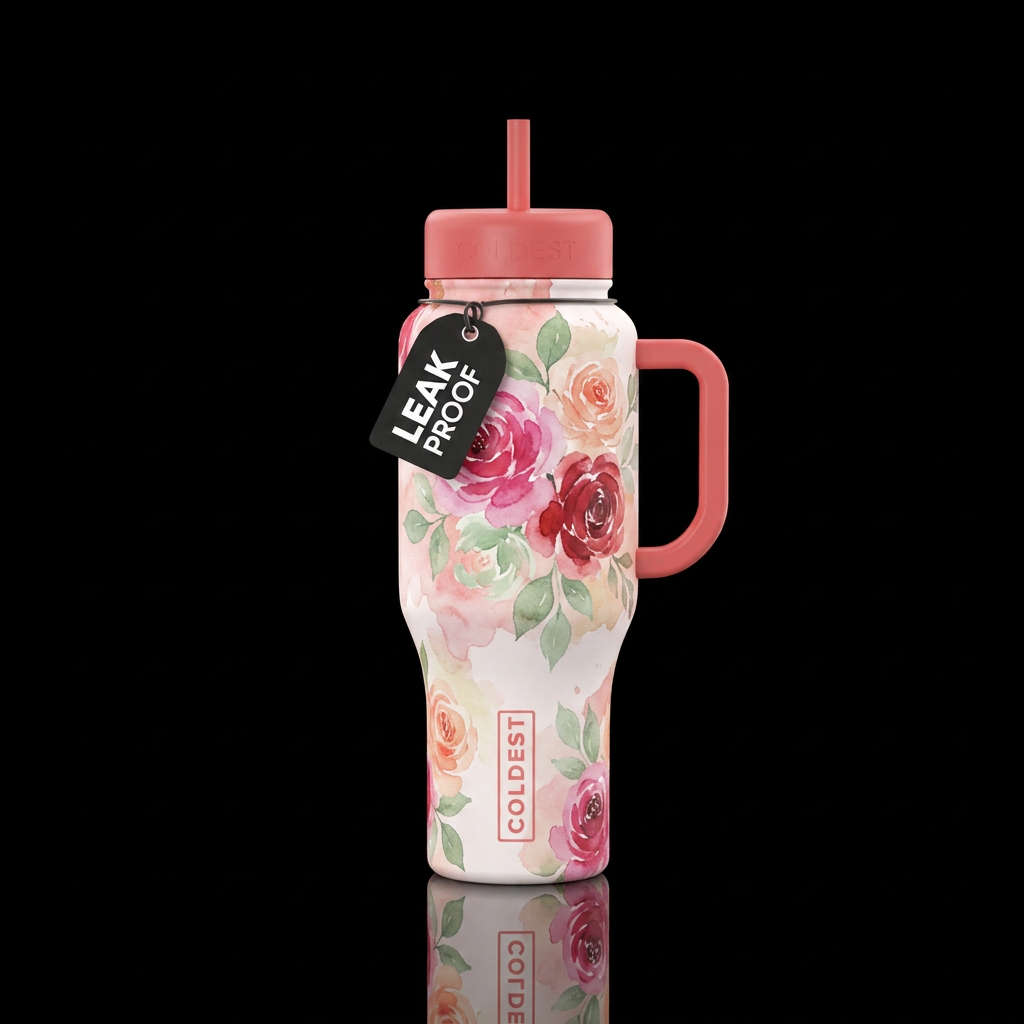Watercolor roses water bottle design