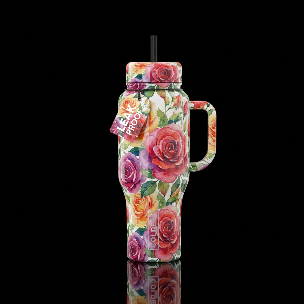 Watercolor roses water bottle design