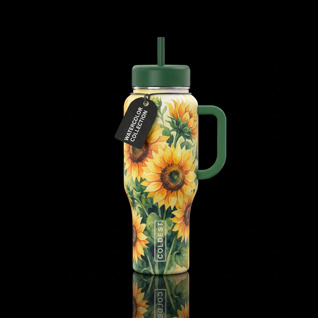 Watercolor sunflowers water bottle design