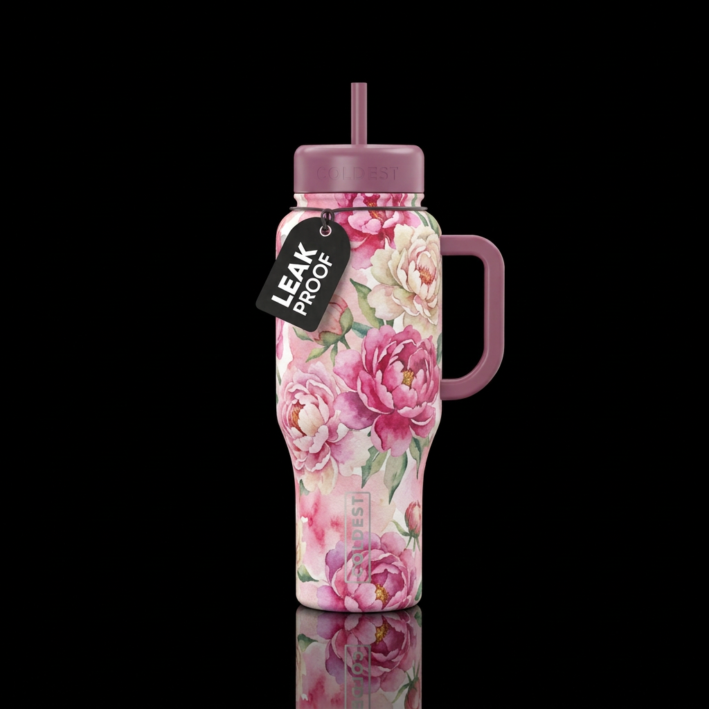 Watercolor peonies water bottle design
