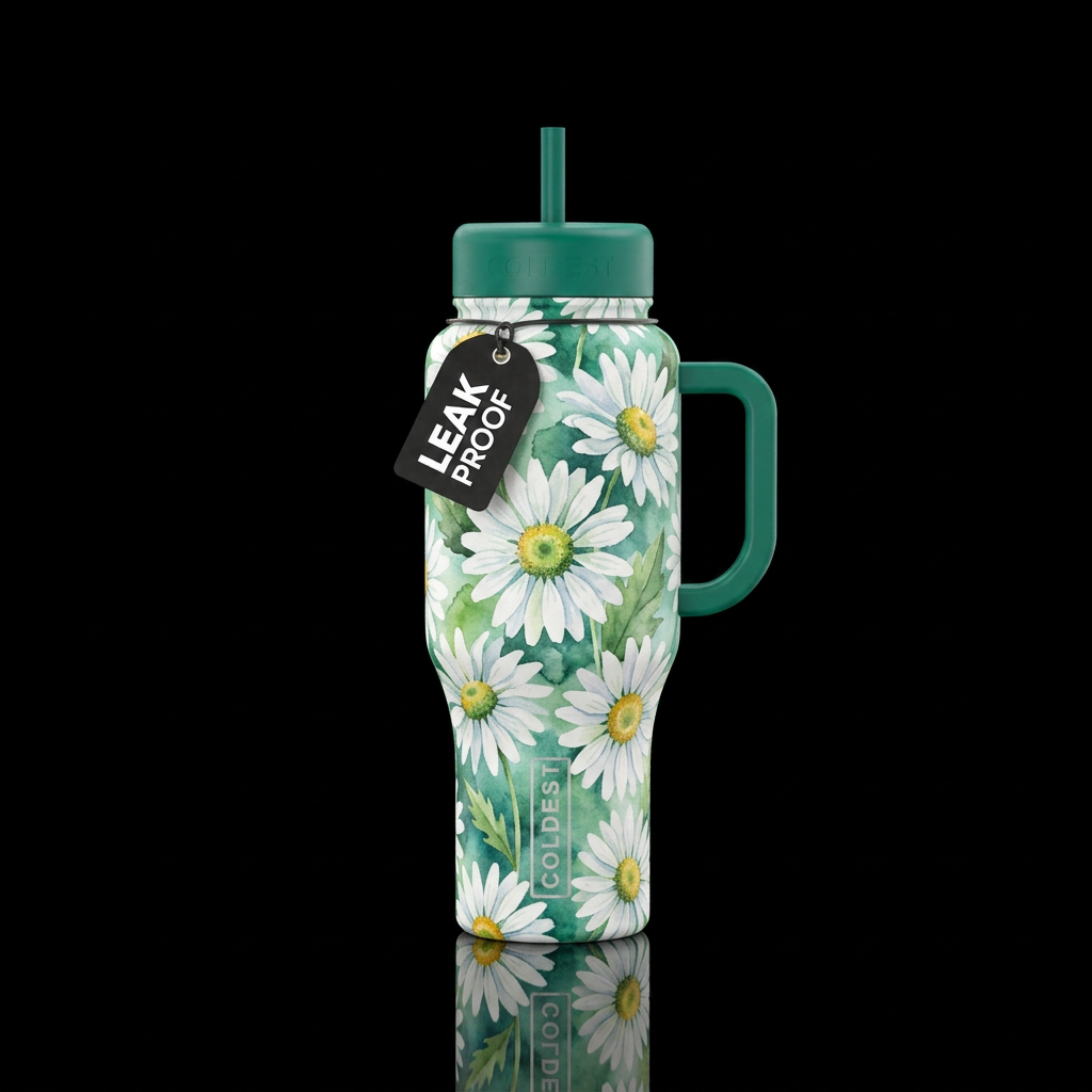 Watercolor daisies water bottle design