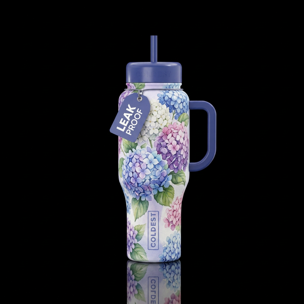 Watercolor hydrangeas water bottle design