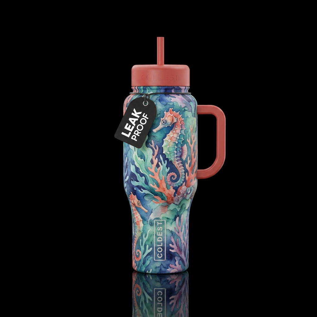 Watercolor seahorses water bottle design