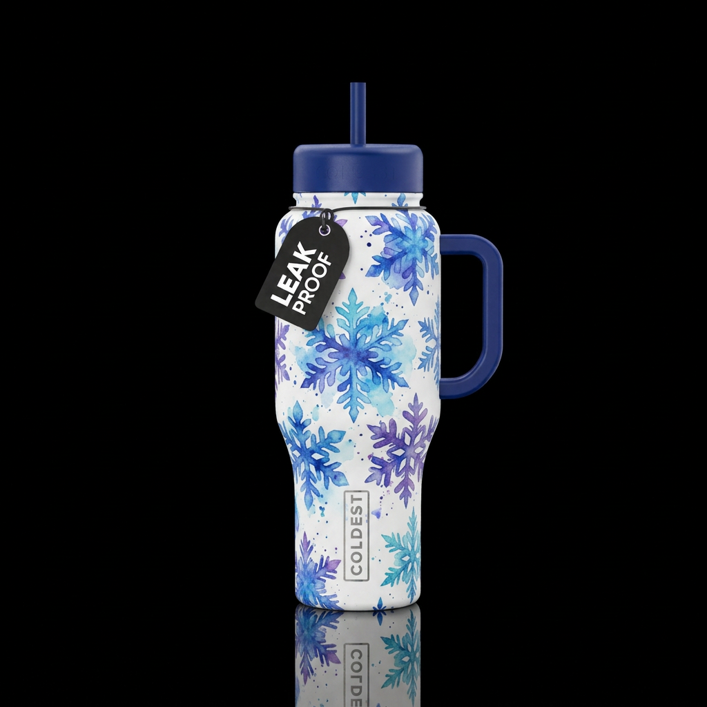 Watercolor snowflakes water bottle design