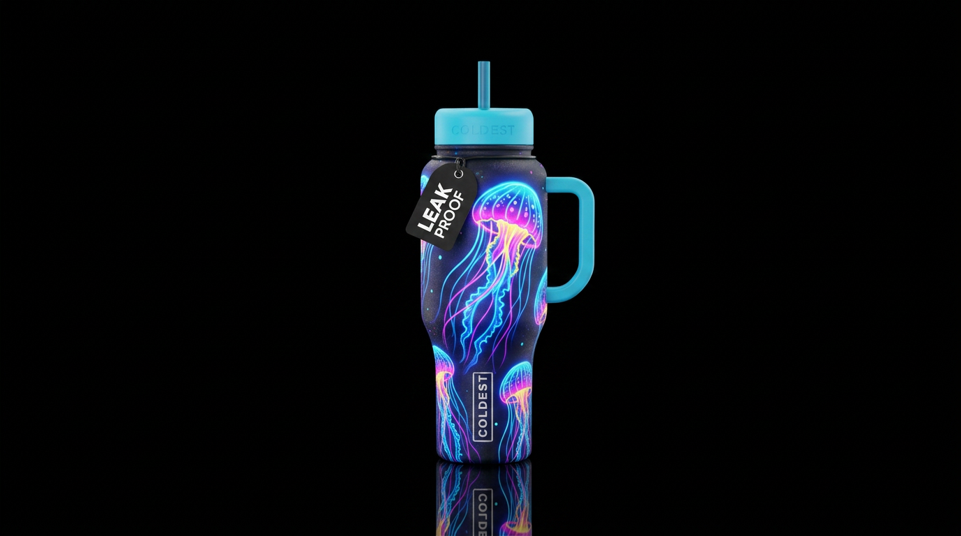 Neon jellyfish water bottle design