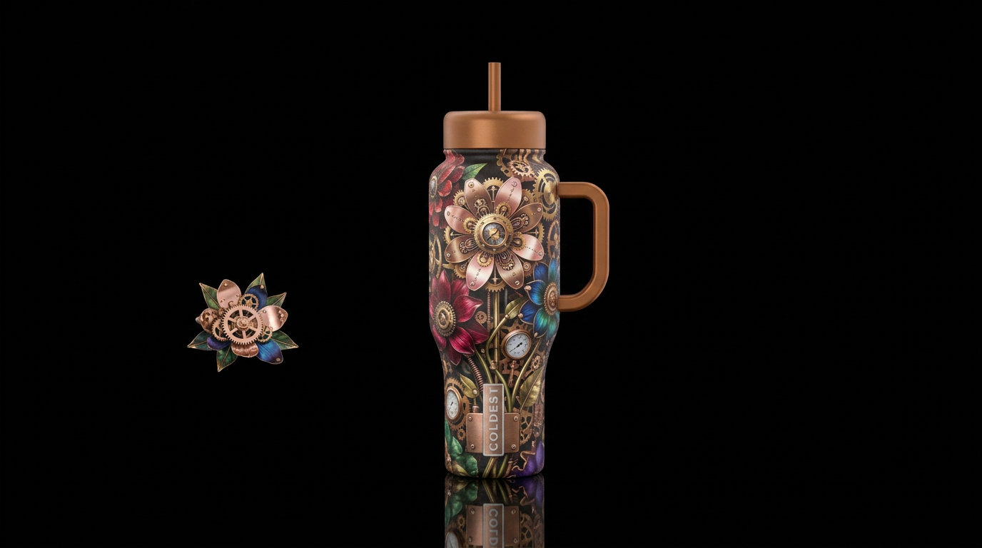 Steampunk flowers water bottle design