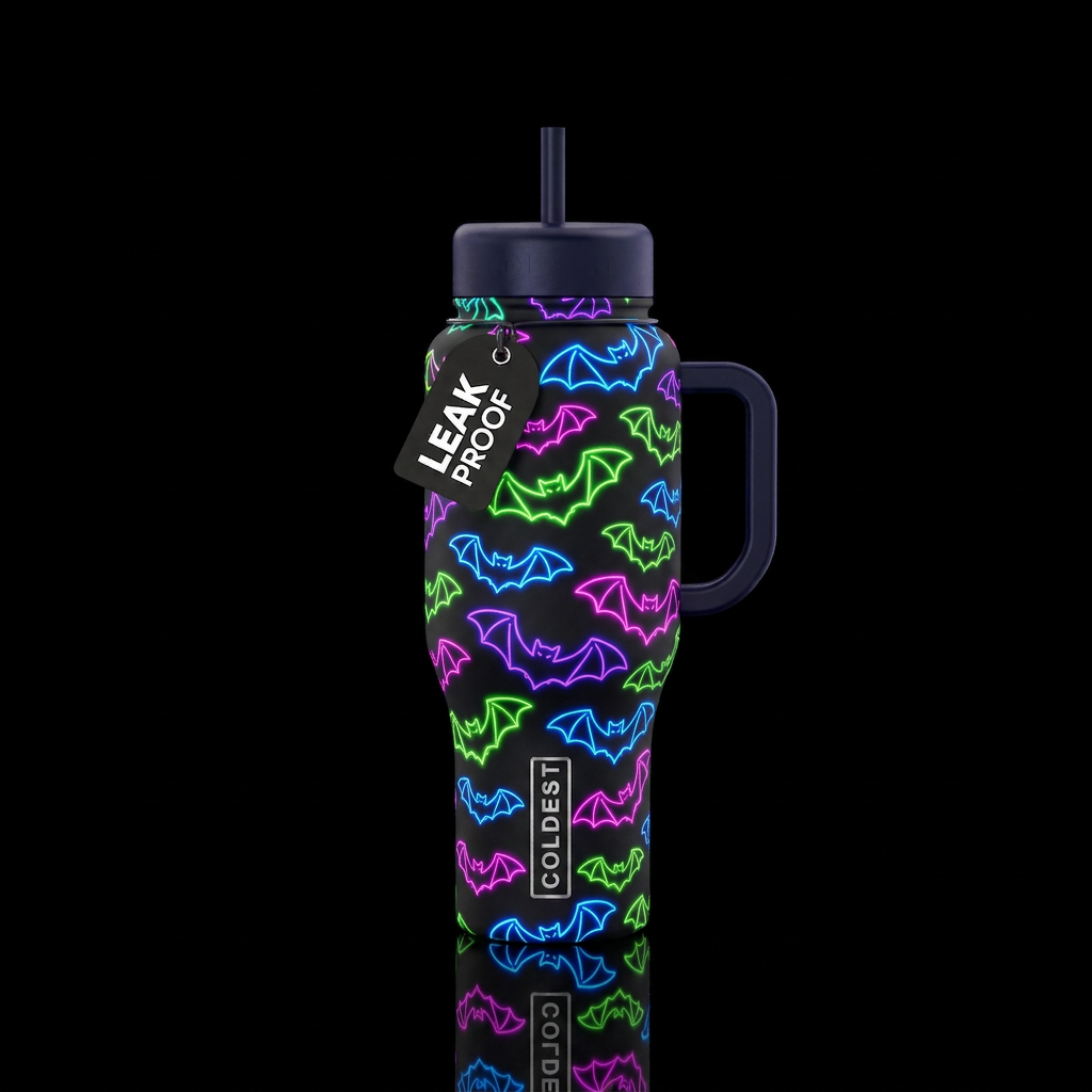 neon bats water bottle design
