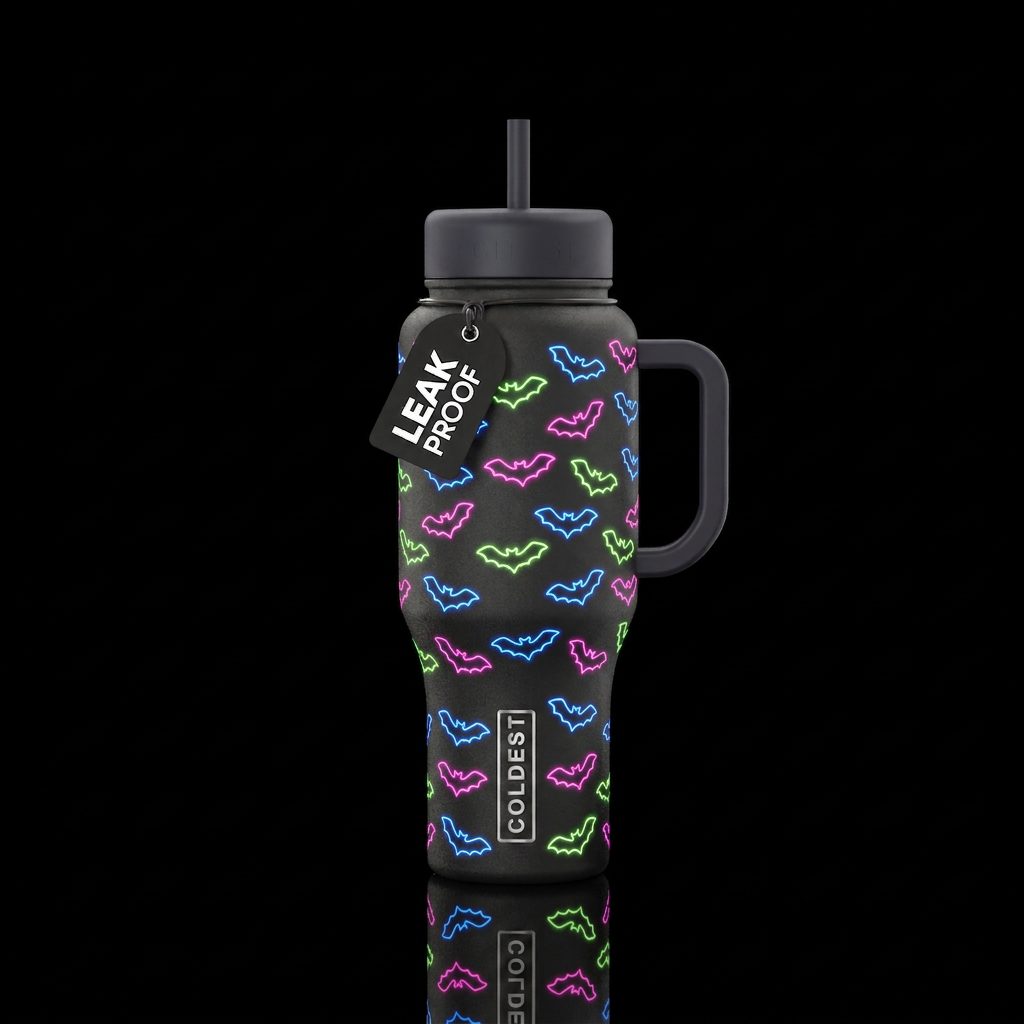 neon bats water bottle design