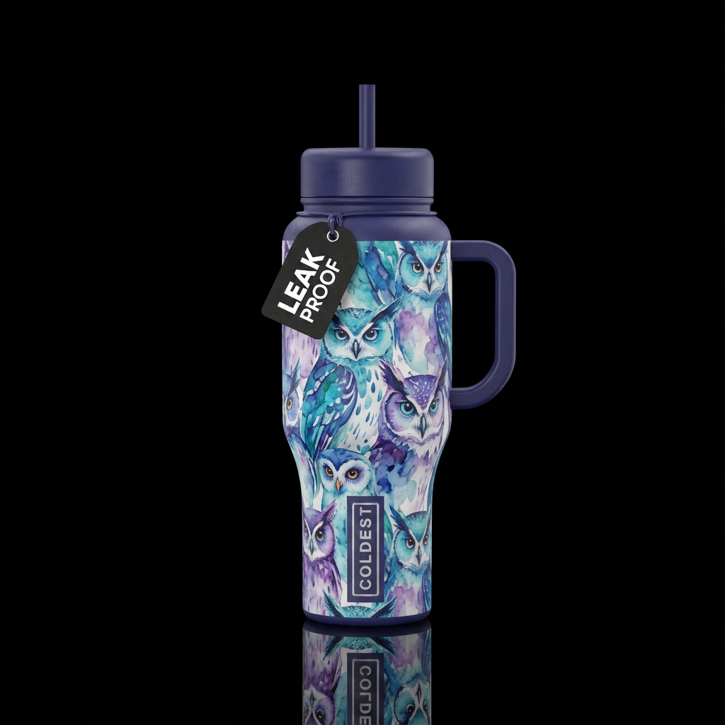 watercolor owls water bottle design