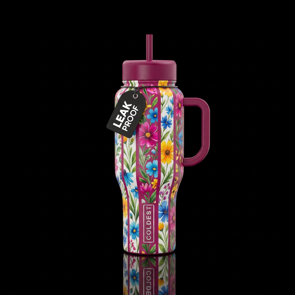 floral stripes water bottle design