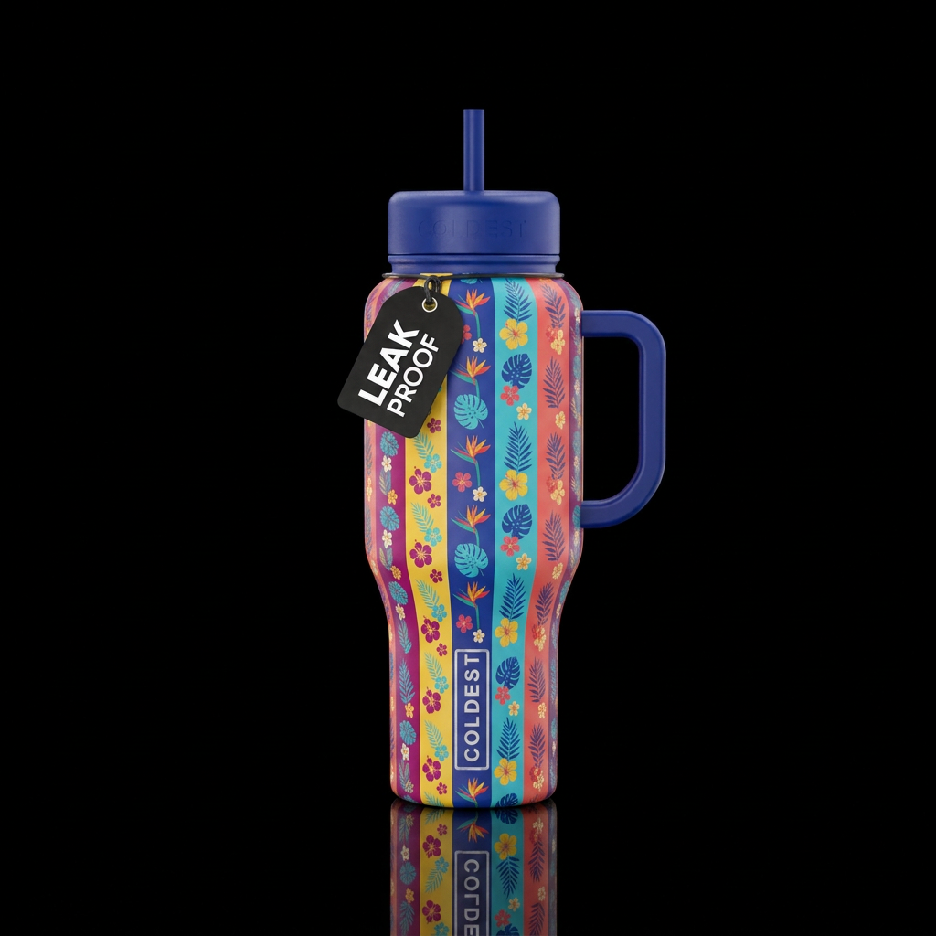 floral stripes water bottle design