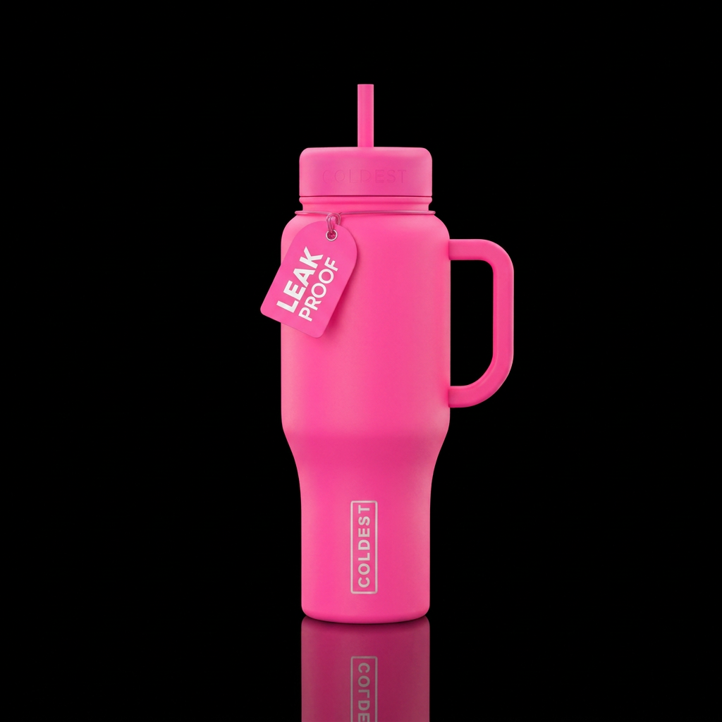 matte neon pink water bottle design