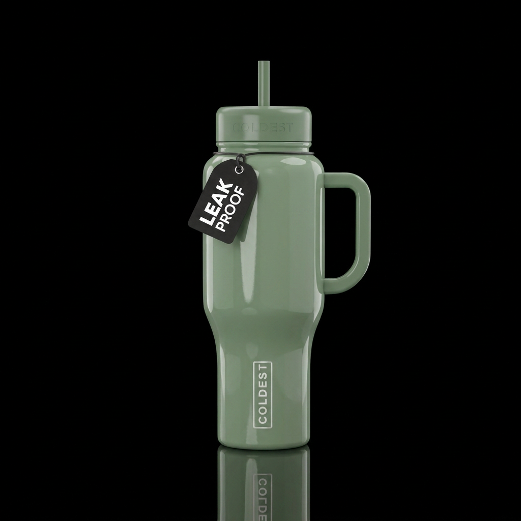 glossy sage green water bottle design