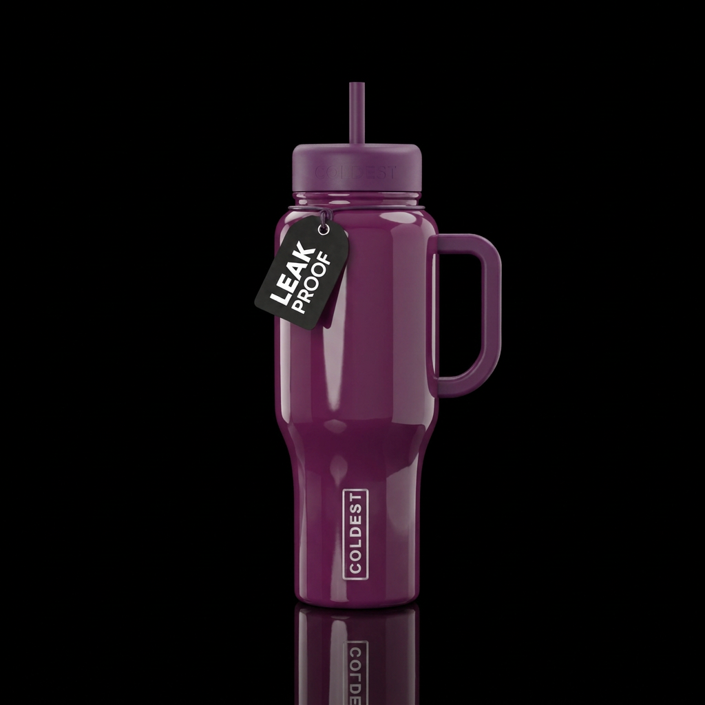 glossy plum purple water bottle design