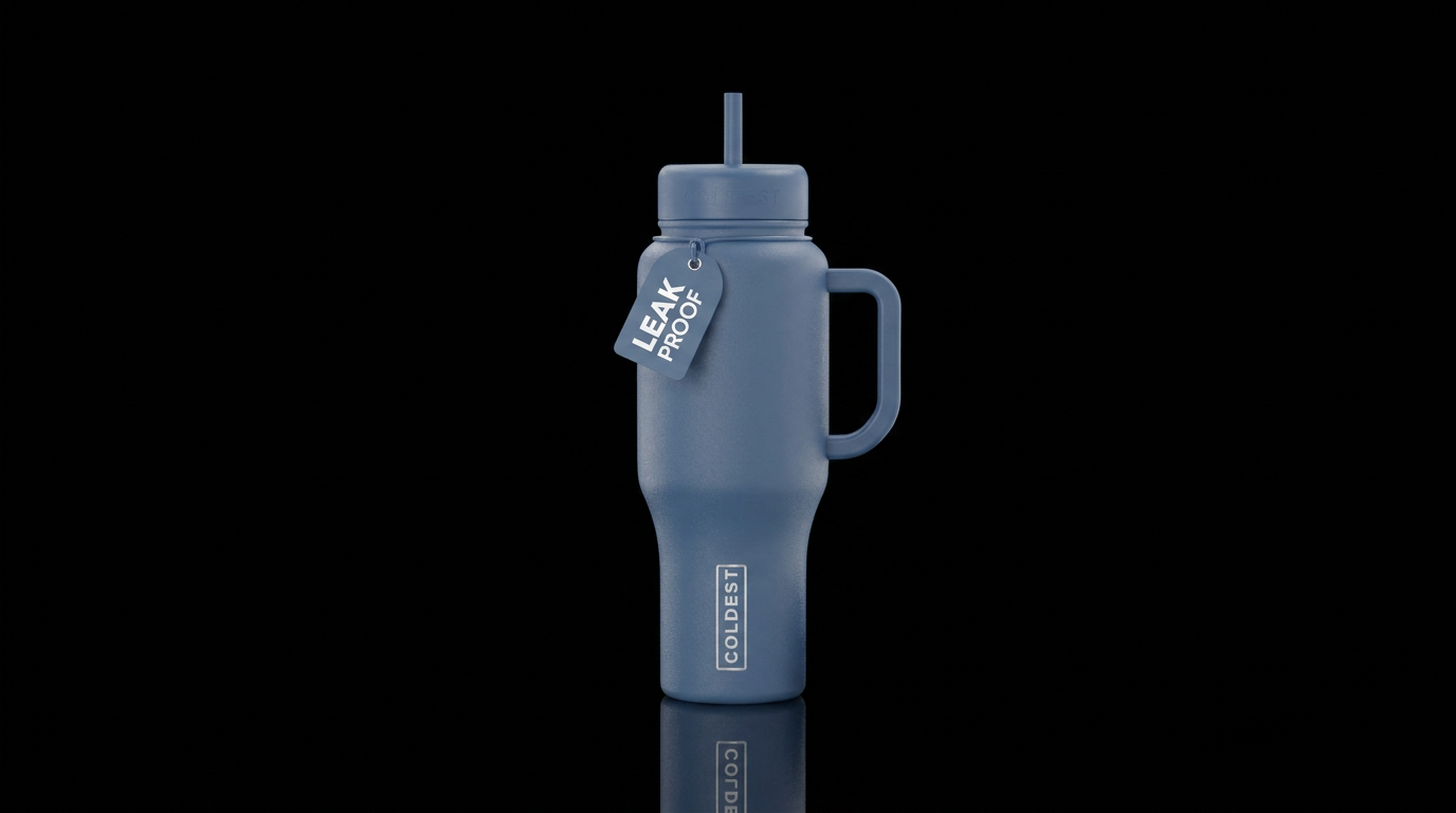 greyish blue water bottle design