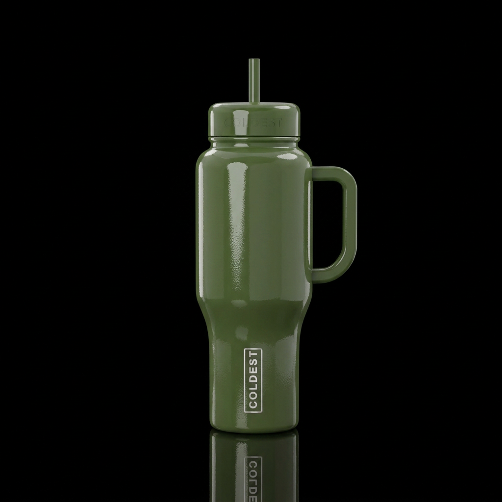 glossy army green water bottle design