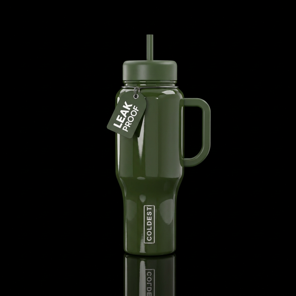 glossy army green water bottle design