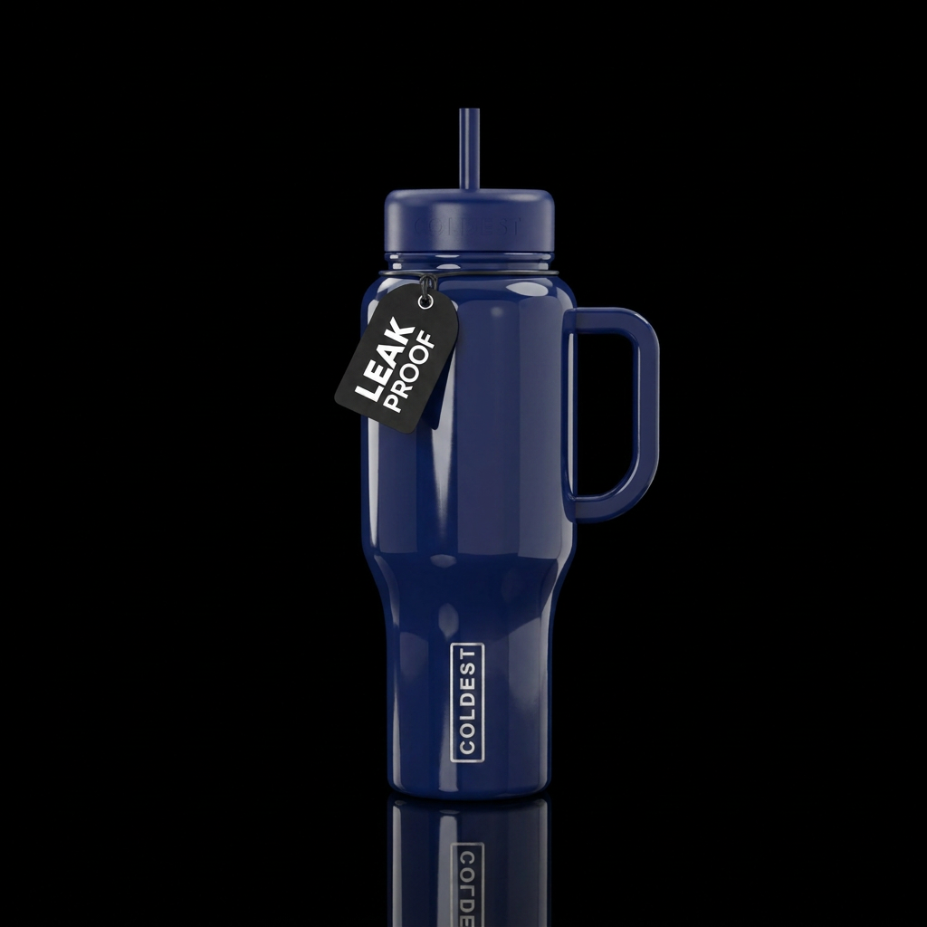 glossy navy blue water bottle design